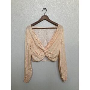 NWOT Urban Outfitters womens twist front blouse large peach floral boho cropped